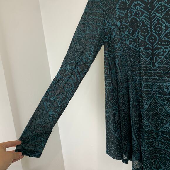 Peruvian Connection Tunic Swing Tee XS Small Burnout Sheer Long Sleeve Oversized - Picture 2 of 10